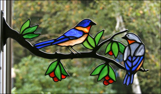 Stained Glass Birds On A Branch Window Art To Decorate The House